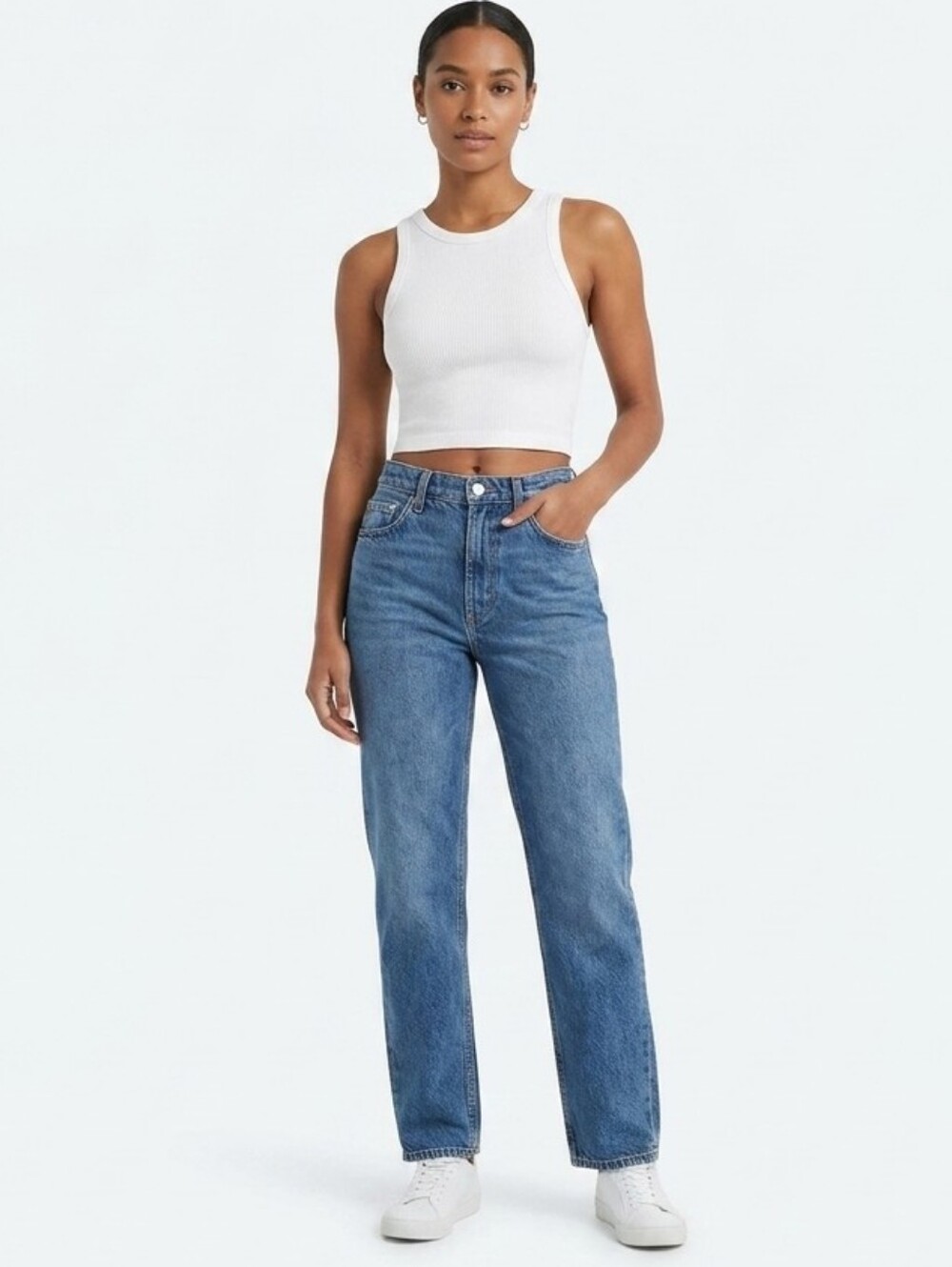 Aritzia Sunday Best White Ribbed High Neck Halter Knit Crop Tank Top SM